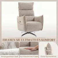 HOMCOM Drehbarer Elektrischer Relaxsessel für Erwachsene, Sessel mit Leinenoptik-Stoff und Ladeanschlüssen, Beige(m-6)