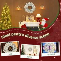 Ghirlanda de Crăciun HOMCOM de 60 cm cu Ramuri Înzäpezite, 35 Lumini LED cu Temporizator și Conuri Decorative(m-7)