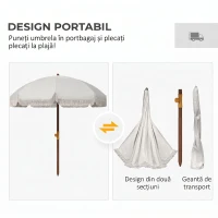 Outsunny - Umbrelă de plajă compactă, cu protecție UV40+ și husă de transport, gri deschis(m-7)