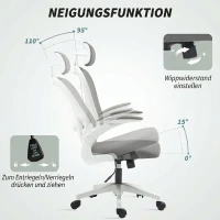 HOMCOM Fauteuil de bureau ergonomique avec accoudoirs relevables, soutien lombaire réglable Gris(m-5)