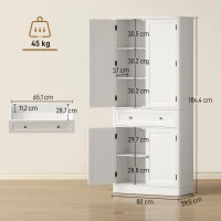 HOMCOM Szafka kuchenna z 4 drzwiami, szufladą i regulowanymi półkami do kuchni, 80 x 39,5 x 186,4 cm biały(m-3)