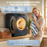 HOMCOM 5kg Ablufttrockner, 1000W Kompakter freistehender Frontlader-Wäschetrockner mit Edelstahltrommel, Timer, Blau(m-5)