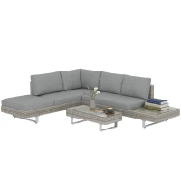 Outsunny Conjunto de Jardim em Vime de 3 Peças com Sofás Modulares de 3 e 2 Lugares Mesa Lateral e Mesa de Centro Cinzento(m-10)