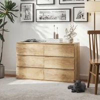 HOMCOM Comodă 6 sertare mobilier de depozitare fără mânere design minimalist 120 x 39 x 75 cm stejar(m-4)