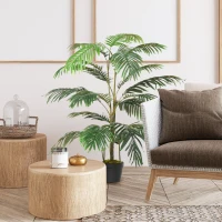 Outsunny Palma in Plastica Decorativa con 20 Foglie, Pianta Finta con Vaso per Interno ed Esterno Alta 140cm(m-4)
