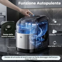 HOMCOM Macchina del Ghiaccio Autopulente da 9 Cubetti in 6-12 Minuti, in PP e Acciaio Inox, 24.2x35.3x33 cm, Nera(m-7)