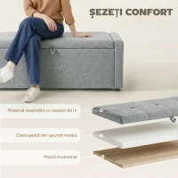 HOMCOM, Bancă cu Spațiu de Depozitare, Pentru Dormitor, Material textil cu efect de in, 122 x 48 x 44 cm, Gri Deschis(m-6)