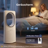 HOMCOM Bladeless Turmventilator für Schlafzimmer, 36 dB Standventilator mit 45° Oszillation, 3 Geschwindigkeiten, 3 Modi, 15-Stunden-Timer, Weiß(m-4)