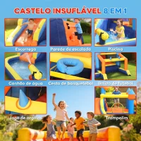 AIYAPLAY Castelo Insuflável Aquático 8 em 1 com Soprador de 550W Escorrega Trampolim Escalada Piscina Baliza Cesto de Basquetebol e Jogo de Lançamento(m-4)