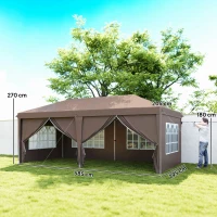 Outsunny Carpa Plegable 6x3 m Pop-up con 4 Laterales Desmontables Cenador de Jardín con 4 Ventanas y Bolsa de Transporte Café(m-3)