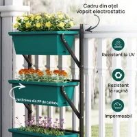 Outsunny Jardinieră de Exterior Verticală cu 3 Ghivece din Plastic cu Orificii de Drenaj, 56x42x100 cm, Verde(m-7)