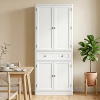 HOMCOM Szafka kuchenna z 4 drzwiami, szufladą i regulowanymi półkami do kuchni, 80 x 39,5 x 186,4 cm biały(m-8)