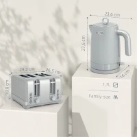 HOMCOM Wasserkocher- und Toaster-Set, 1,7L 2200W Schnellkoch-Wasserkocher mit Thermostat(m-3)