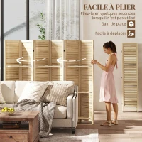 HOMCOM Paravent intérieur en bois 4 panneaux 160 x 170 cm, séparateur de pièce pliable 3 étagères, bois naturel effet brûlé(m-5)