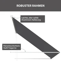 Outsunny Copertină Retractabilă cu Brațe, Deschidere Manuală, Înclinare și Protecție UV30+, 150x120 cm, Gri(m-7)