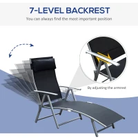 Outsunny Outdoor Recliner Sun Lounger Chair, Steel Frame Folding Chaise Lounge Chair with Headrest, 7 Levels Adjustable Backrest and Breathable Mesh Fabric, Black(m-4)