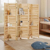 HOMCOM Paravent intérieur en bois 4 panneaux 160 x 170 cm, séparateur de pièce pliable 3 étagères, bois naturel effet brûlé(m-9)