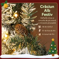 Ghirlanda de Crăciun HOMCOM de 60 cm cu Ramuri Înzäpezite, 35 Lumini LED cu Temporizator și Conuri Decorative(m-6)