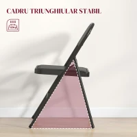 HOMCOM Set de 2 Scaune Pliabile Metalice, Tapițate cu Piele Ecologică PU, pentru Interior, cu Șezut Confortabil și Spătar Deschis(m-5)