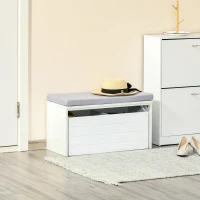 HOMCOM Banc de Rangement avec Coussin Gris - Meuble à Chaussures - Banc à Chaussures avec Grand tiroir Double Compartiment - MDF Blanc(m-10)