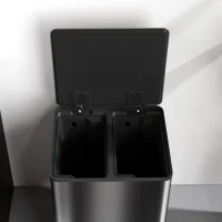 HOMCOM Poubelle de cuisine 2 compartiments de 2 x 30L, acier inoxydable, couvercle à fermeture douce, 47,7x37,5x66,8cm, noir(m-9)
