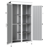 Outsunny Caseta de Jardín de Madera y Acero 94x43x166 cm Armario para Herramientas con 2 Estantes Ajuatables y 2 Puertas Negro