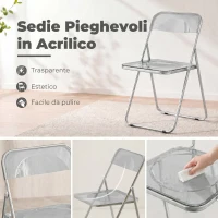 HOMCOM Set da 4 Sedie Pieghevoli in Acrilico Trasparenti, Grigio(m-4)