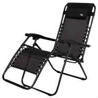 Silla Plegable Gravedad Cero Jardín con Estructura de Acero y Textileno, 86,5x13,5x67 Cm, Negro(m-1)