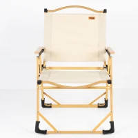 Silla Plegable Alta Glamping con Estructura de Aluminio Efecto Madera, 47x51x77 Cm, Crema(m-2)