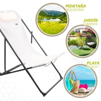 Silla Hamaca Plegable Multiposición con Cojín y Asa, 53x78x87 Cm, Blanco(m-5)