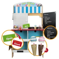 Cocinita Heladería de Madera 2 en 1 con 25 Accesorios, 59,7x39,4x108,6 Cm, Madera Natural(m-6)