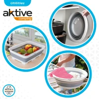 Conjunto 3 Piezas Cubos Plegables Aktive, 37x27x12 Cm, Gris y Blanco(m-4)