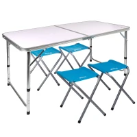 Mesa Plegable Regulable en Altura con 4 Taburetes, 120x60x60/70 Cm, Malva(m-1)