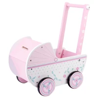 Carrito de Muñecas de Madera WOOMAX, Apto para Muñecas 30-40 Cm, 26x7x42 Cm, Blanco y Rosa(m-1)