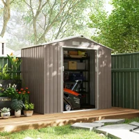 Outsunny Căsuță de Grădină din Metal cu Guri de Aerisire și Uși Duble Culisante, 2,1x1,3m, Maro Deschis(m-9)