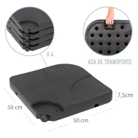 Base Parasol Rellenable Cuadrada 4 Piezas 50x50x7,5 Cm, Negro(m-4)