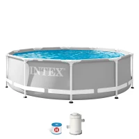 Piscina Desmontable Redonda Prism Frame INTEX con Depuradora 1.250 L/h, 305x305x76 Cm, Gris Claro(m-1)