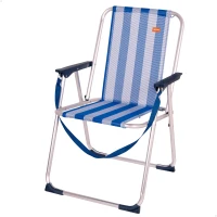 Silla Plegable Alta Aluminio y Textileno, 44x45x76 Cm, Azul y Blanco(m-1)