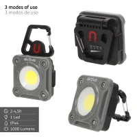 Foco LED Portátil 1000 Lúmenes 3 Posiciones IP44, 12x6x21 Cm, Negro(m-3)