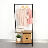 Burro de Ropa 2 Estantes, 64x40x150 Cm, Negro(m-2)