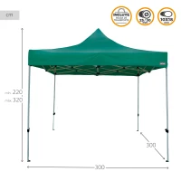 Cenador Plegable Ajustable en Altura, 300x300x220/320 Cm, Verde(m-4)