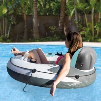 Flotador Rueda Hinchable INTEX con Respaldo, Ø135 Cm, Azul, Blanco y Gris(m-2)