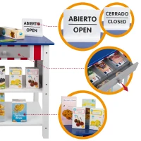 Supermercado de Juguete de Madera con Caja Registradora y 27 Accesorios, 48x30x70 Cm, Azul y Blanco(m-4)