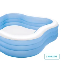 Piscina Hinchable Intex Cuadrada 3 Aros Ondulados 229x229x56 Cm, Azul y Blanco(m-3)