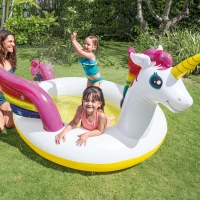 Piscina Hinchable Infantil Unicornio con Pulverizador y Tapón, 193x272x104 Cm, Multicolor(m-2)