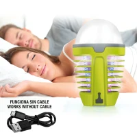 Lámpara Antimosquitos LED 2 en 1 Recargable, 9x9x15 Cm, Verde y Gris(m-3)
