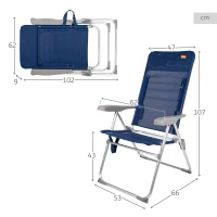 Silla de Playa Aktive Alta Multiposición Plegado Extraplano, 47x66x107 Cm, Azul Marino(m-4)