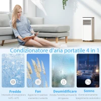 HOMCOM Condizionatore Portatile 9000 BTU con Raffreddamento, Deumidificatore, Ventilatore e Modalità Notte.(m-5)