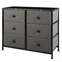 Cómoda 6 Cajones Efecto Mármol con Estructura de Acero, 80x30x62 Cm, Negro(m-1)