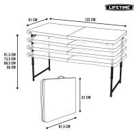 Mesa Plegable Regulable 4 Alturas, 122x61x56-91 Cm, Blanco(m-8)